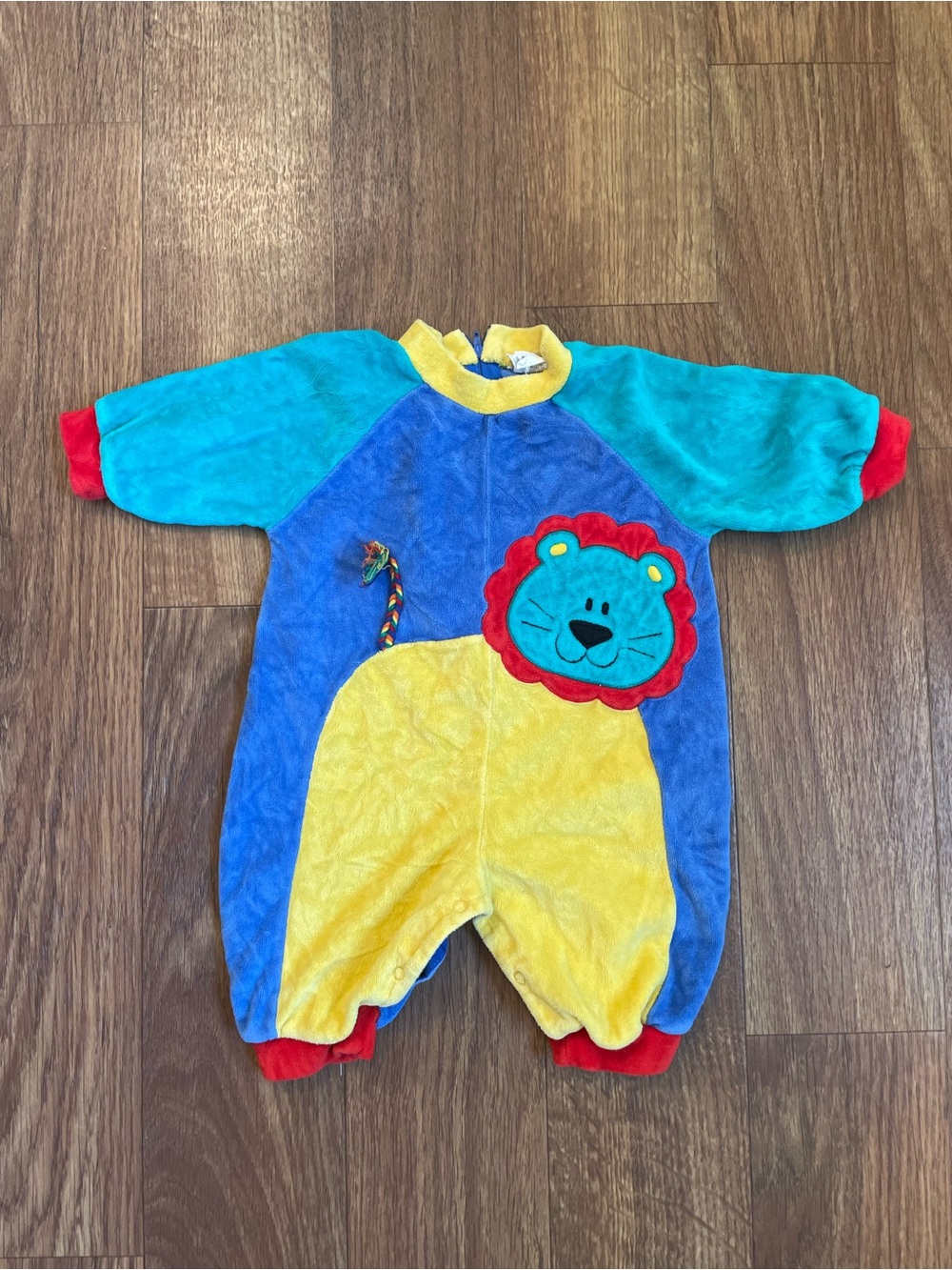 Vintage Terry Cloth Baby Romper 3-5 Months Colorblock Lion Zip Snap Outfit